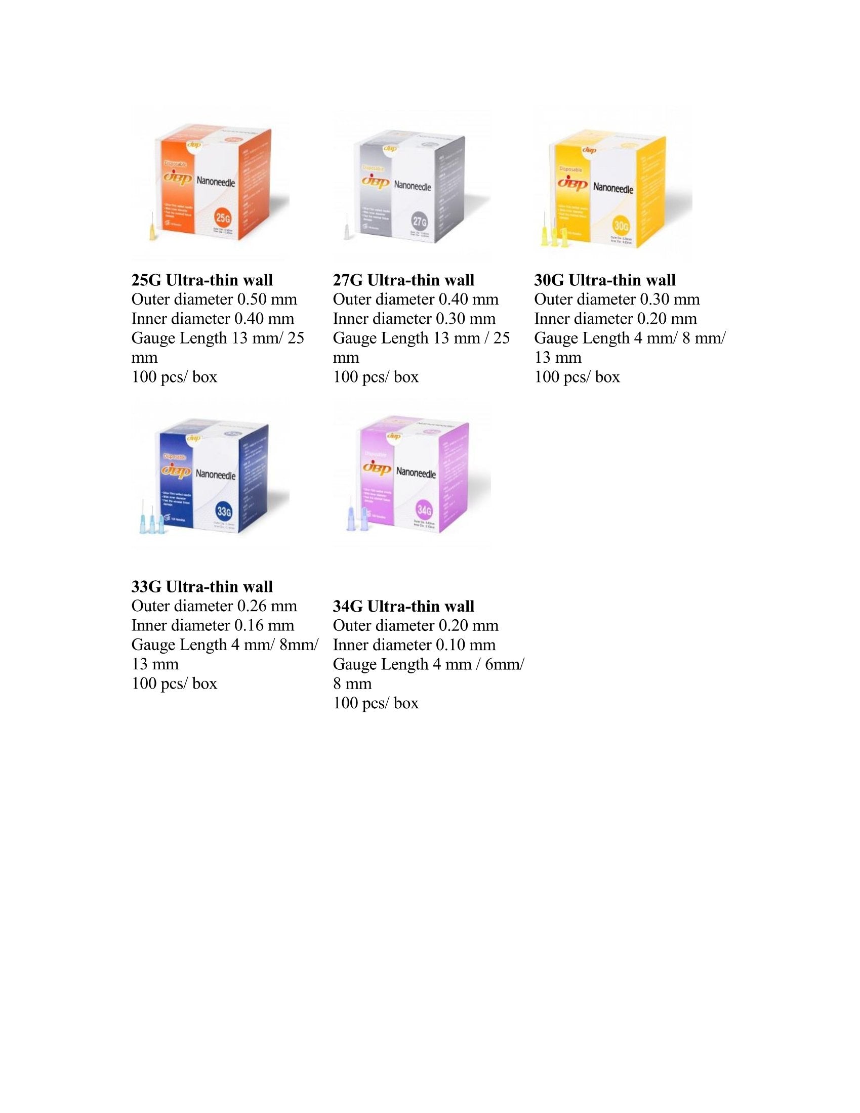 JBP Ultra thin-walled Nanoneedles (100 needles/box) - Free US shipping with 2+ boxes