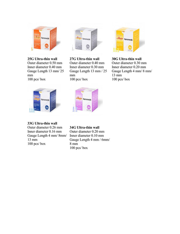 JBP Ultra thin-walled Nanoneedles (100 needles/box)